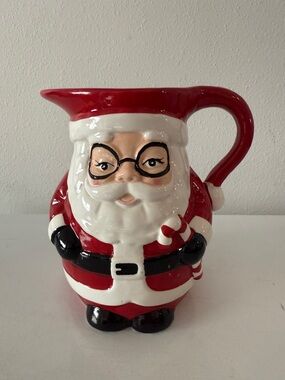 Festive Santa Ceramic Pitcher - Red and White Holiday Serveware